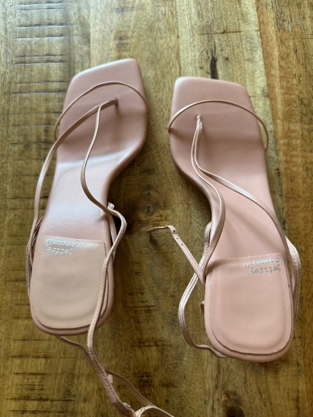 Jeffrey Campbell FLUXX Strappy Ankle-Tie thong Sandal in Nude Pink kitten heels